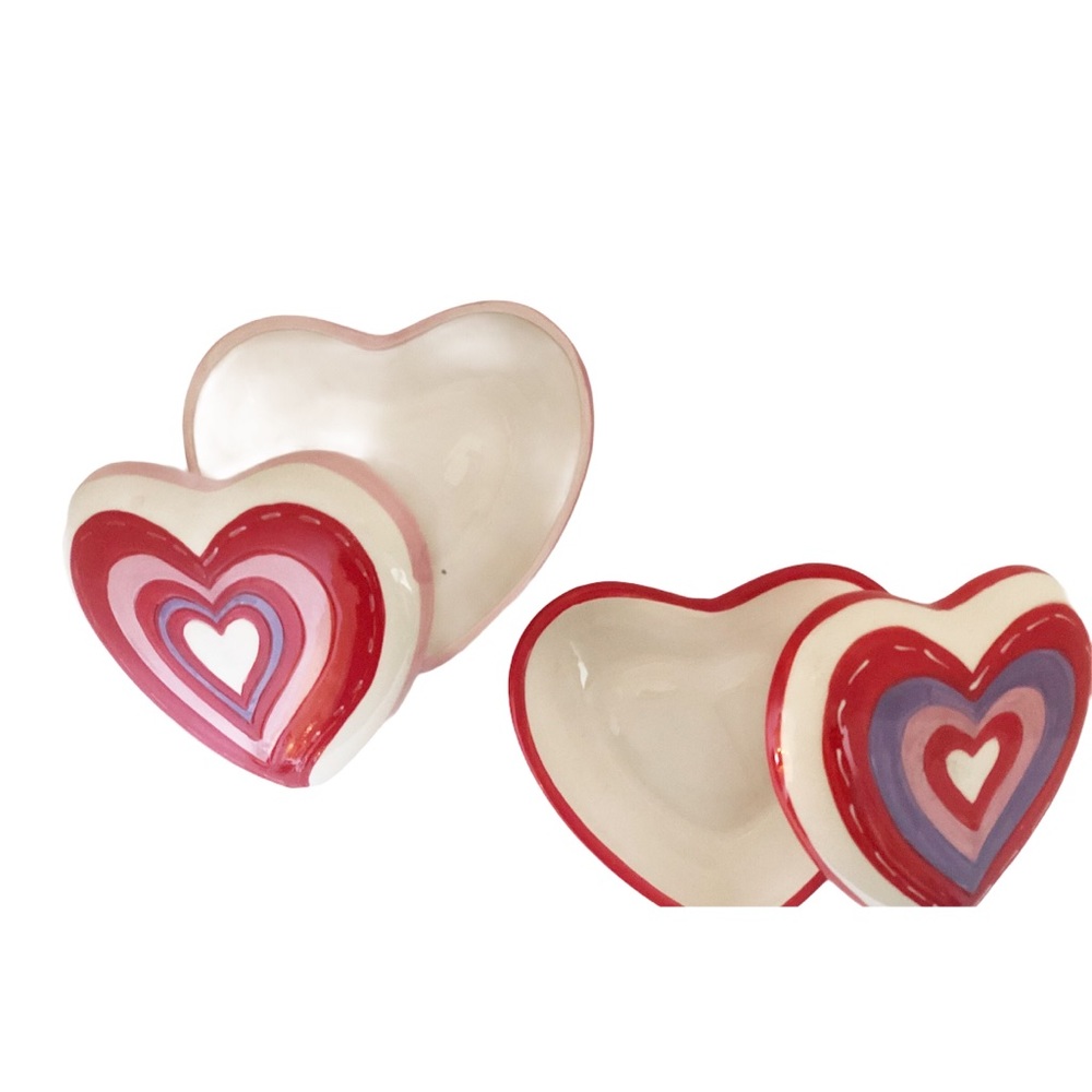 Pink & Red Heart Trinket Dish w/Lids (2)